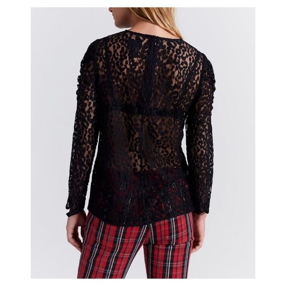 NEW Current/Elliott The Rin Top Black Leopard Lace Sheer LS Womens Sz 1 NWT $248 - Picture 12 of 15
